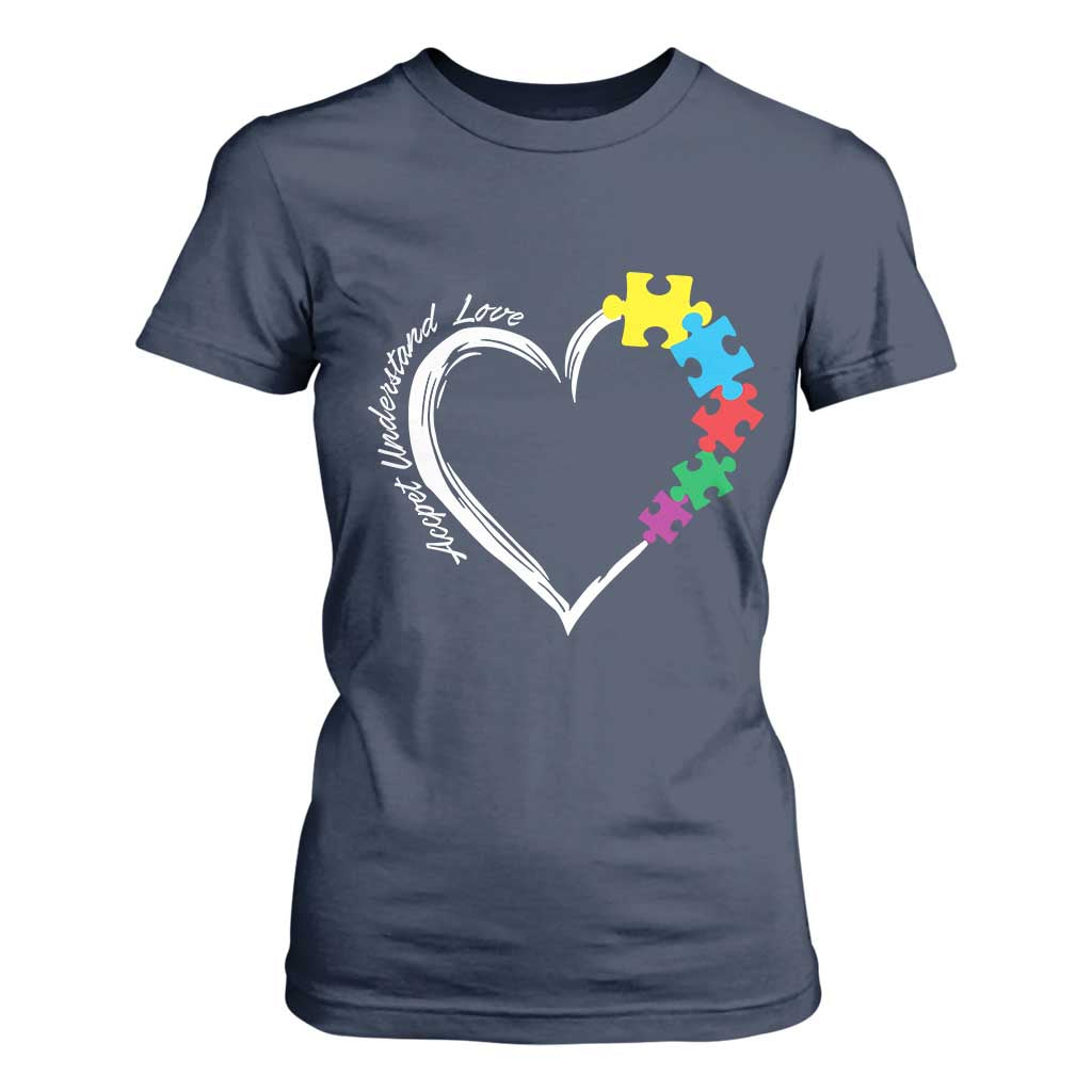 Autism Acceptance T Shirt For Women Accept Understand Love Spectrum Jigsaw Puzzle Heart TS01 Navy Printyourwear