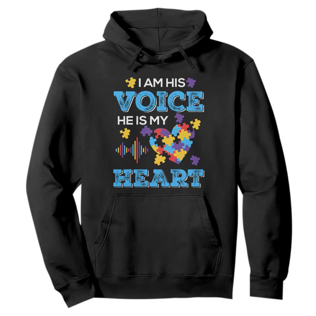 Autism Parents Hoodie I Am His Voice He Is My Heart Puzzle Heart TS01 Black Printyourwear