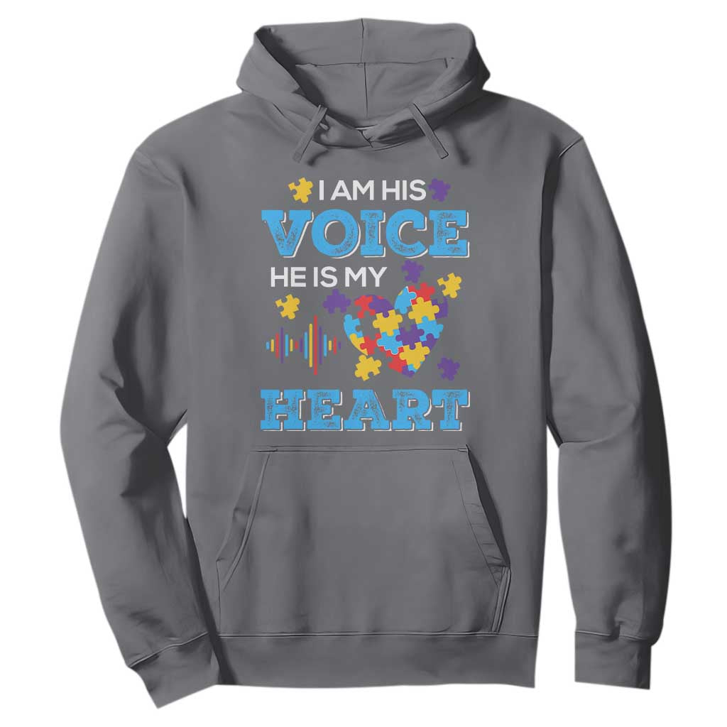 Autism Parents Hoodie I Am His Voice He Is My Heart Puzzle Heart TS01 Charcoal Printyourwear