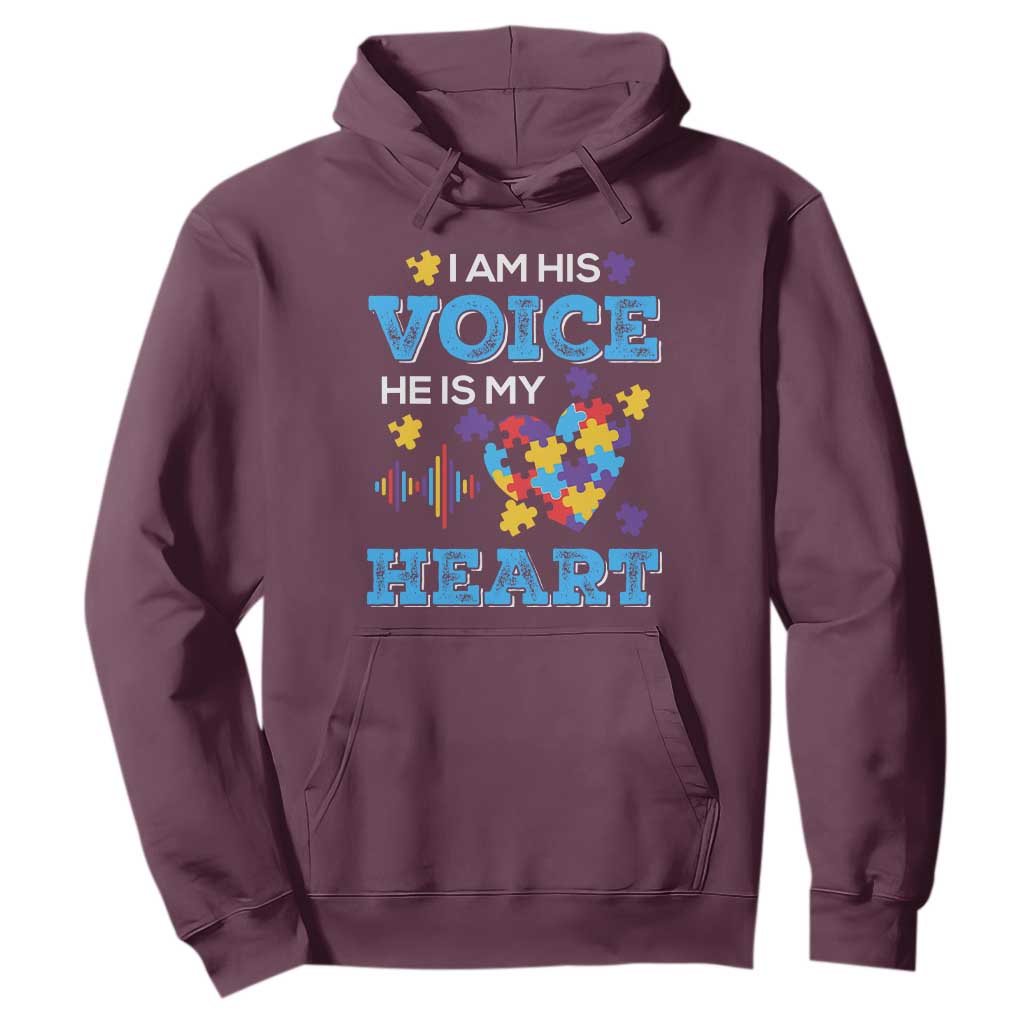 Autism Parents Hoodie I Am His Voice He Is My Heart Puzzle Heart TS01 Maroon Printyourwear