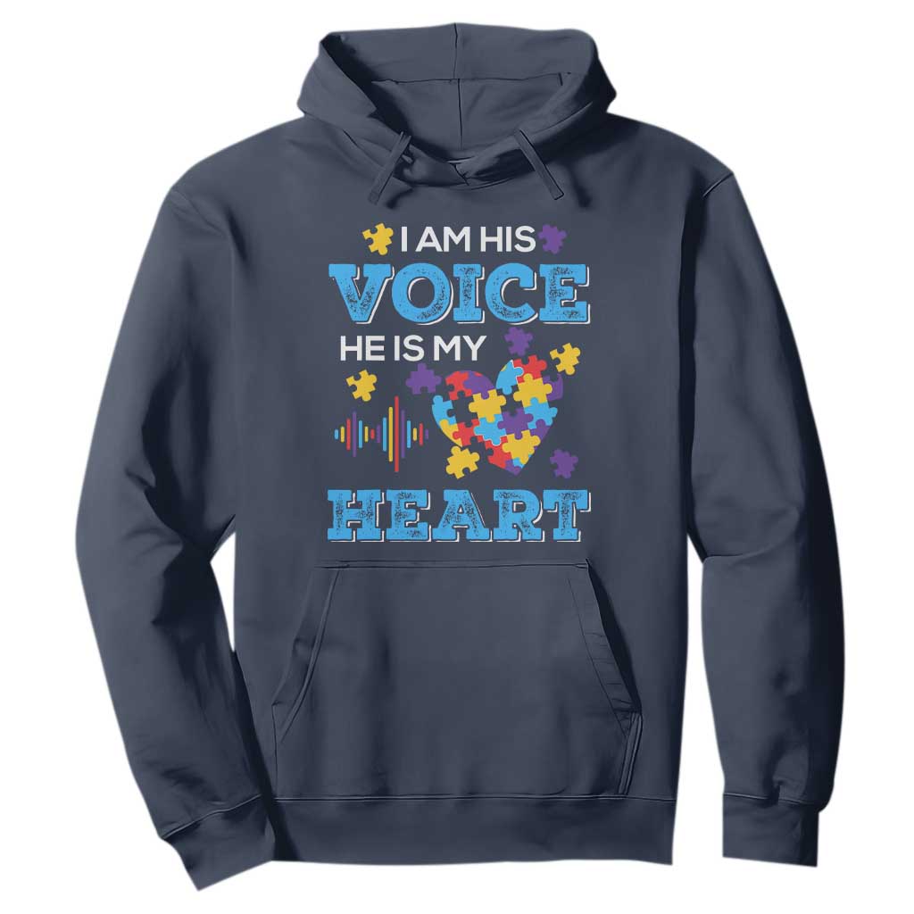 Autism Parents Hoodie I Am His Voice He Is My Heart Puzzle Heart TS01 Navy Printyourwear