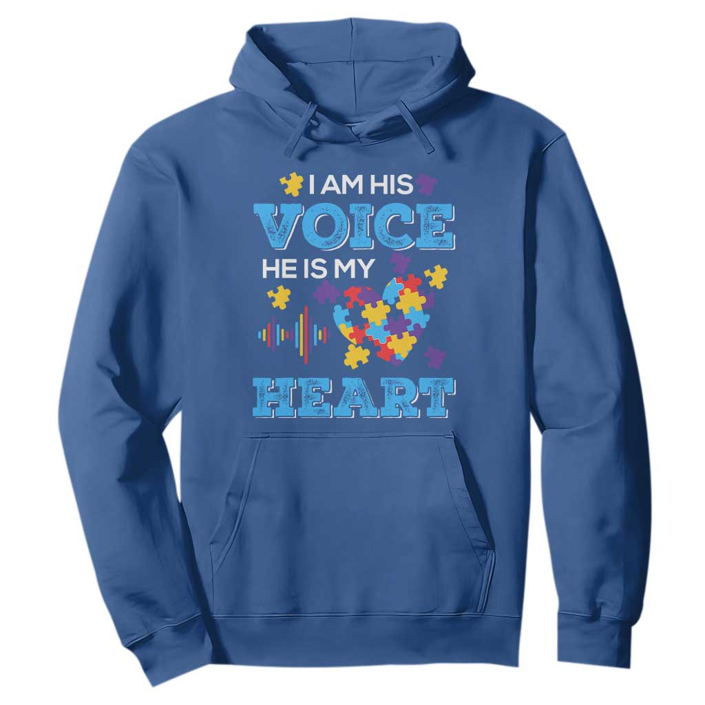 Autism Parents Hoodie I Am His Voice He Is My Heart Puzzle Heart TS01 Royal Blue Printyourwear