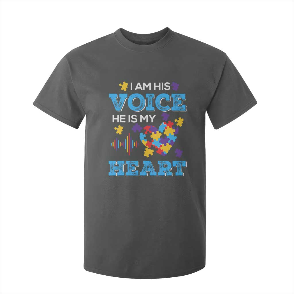 Autism Parents T Shirt For Kid I Am His Voice He Is My Heart Puzzle Heart TS01 Dark Heather Printyourwear