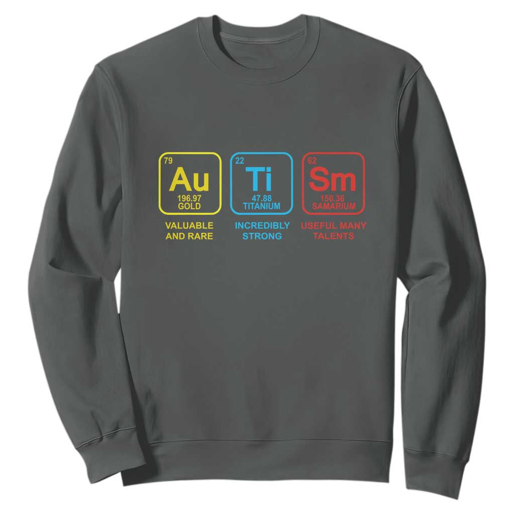 Autism Awareness Sweatshirt Chemical Elements Periodic Table ASD TS01 Dark Heather Printyourwear