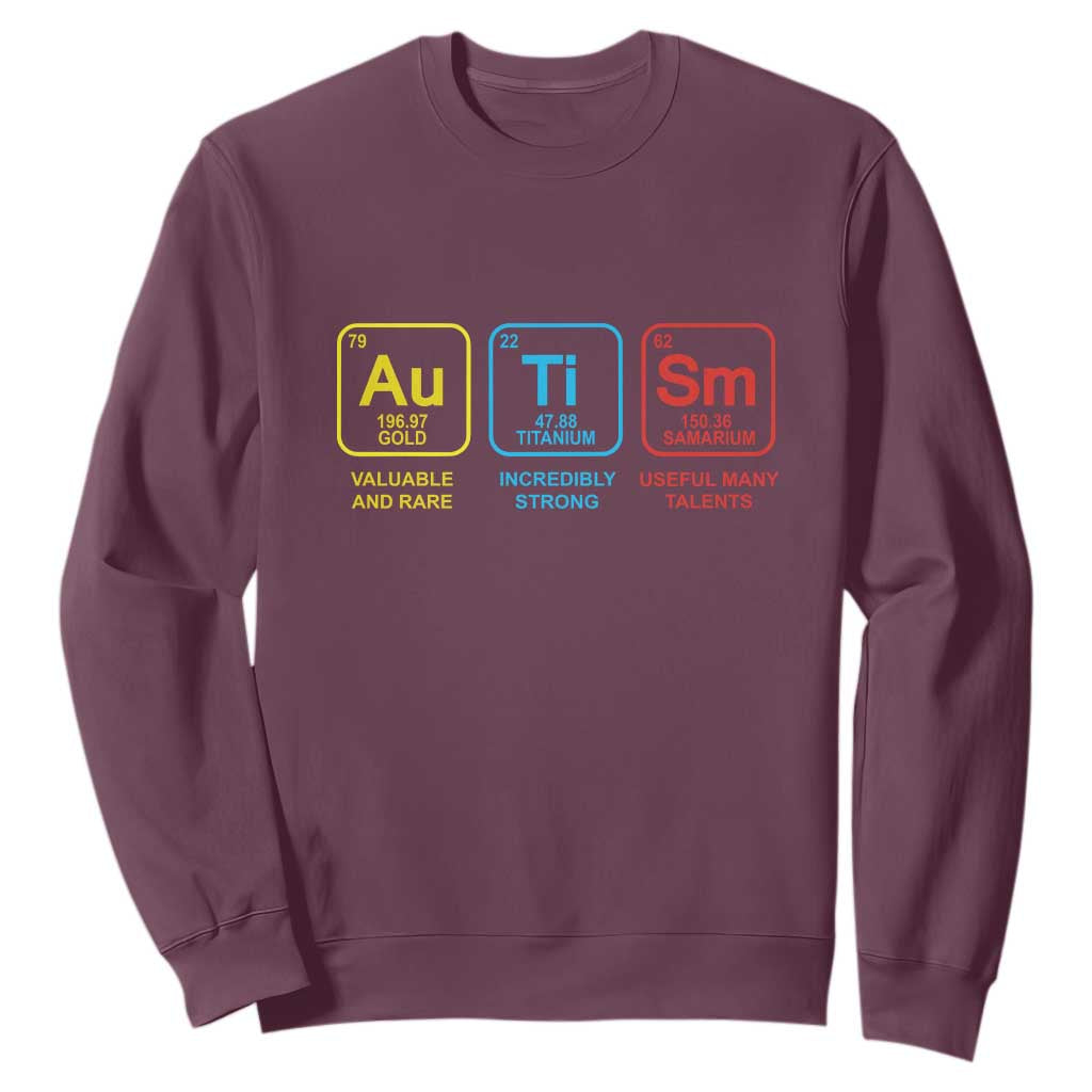 Autism Awareness Sweatshirt Chemical Elements Periodic Table ASD TS01 Maroon Printyourwear