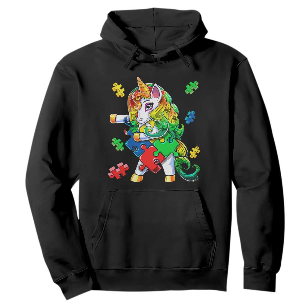 Unicorn Autism Hoodie His Fight is My Fight with Flossing Unicorn Puzzle Piece TS01 Black Printyourwear