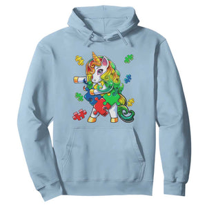 Unicorn Autism Hoodie His Fight is My Fight with Flossing Unicorn Puzzle Piece TS01 Light Blue Printyourwear