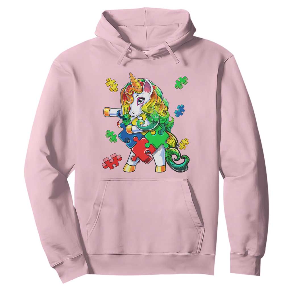 Unicorn Autism Hoodie His Fight is My Fight with Flossing Unicorn Puzzle Piece TS01 Light Pink Printyourwear