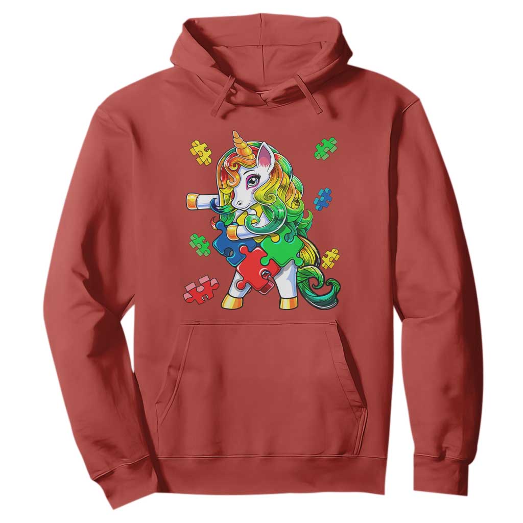 Unicorn Autism Hoodie His Fight is My Fight with Flossing Unicorn Puzzle Piece TS01 Red Printyourwear