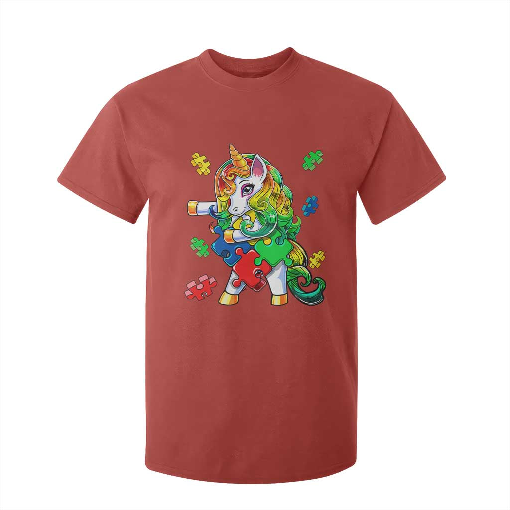 Unicorn Autism T Shirt For Kid His Fight is My Fight with Flossing Unicorn Puzzle Piece TS01 Red Printyourwear