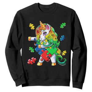 Unicorn Autism Sweatshirt His Fight is My Fight with Flossing Unicorn Puzzle Piece TS01 Black Printyourwear