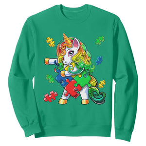 Unicorn Autism Sweatshirt His Fight is My Fight with Flossing Unicorn Puzzle Piece TS01 Irish Green Printyourwear