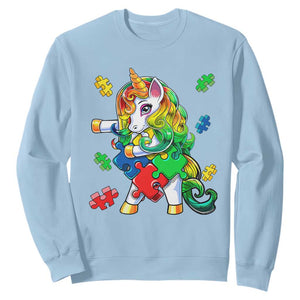 Unicorn Autism Sweatshirt His Fight is My Fight with Flossing Unicorn Puzzle Piece TS01 Light Blue Printyourwear