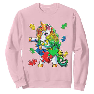 Unicorn Autism Sweatshirt His Fight is My Fight with Flossing Unicorn Puzzle Piece TS01 Light Pink Printyourwear