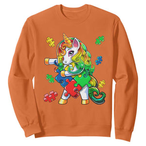 Unicorn Autism Sweatshirt His Fight is My Fight with Flossing Unicorn Puzzle Piece TS01 Orange Printyourwear
