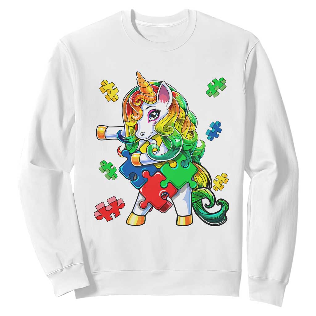 Unicorn Autism Sweatshirt His Fight is My Fight with Flossing Unicorn Puzzle Piece TS01 White Printyourwear