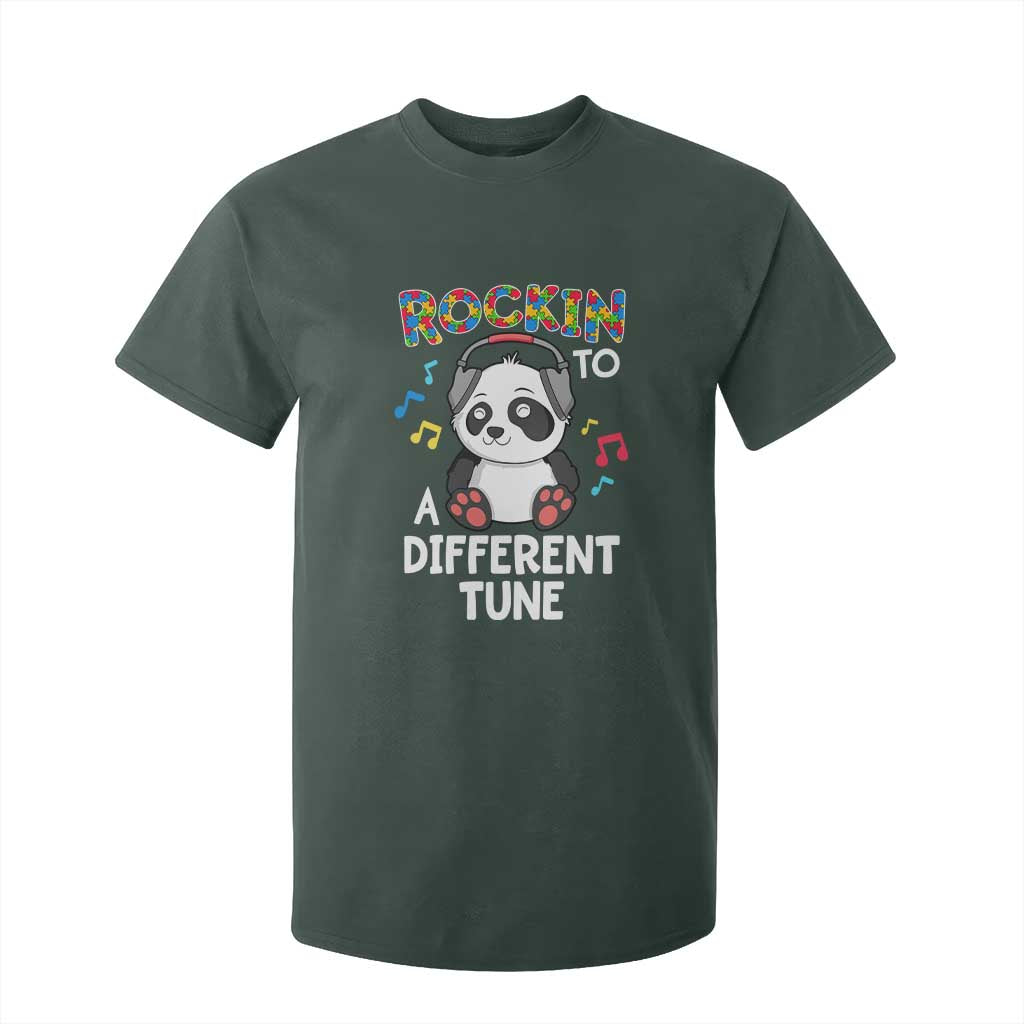 Panda Autism T Shirt For Kid Rockin' To A Different Tune Cute Kids TS01 Dark Forest Green Print Your Wear