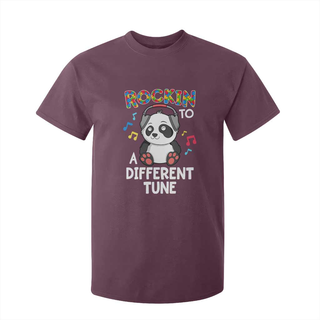 Panda Autism T Shirt For Kid Rockin' To A Different Tune Cute Kids TS01 Maroon Print Your Wear