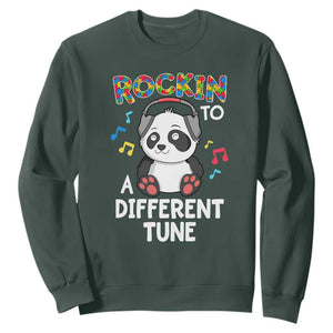 Panda Autism Sweatshirt Rockin' To A Different Tune Cute Kids TS01 Dark Forest Green Print Your Wear
