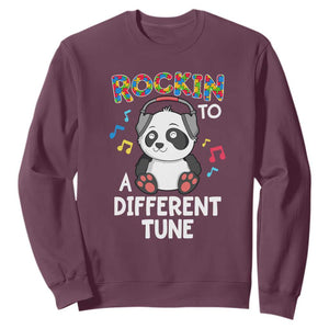 Panda Autism Sweatshirt Rockin' To A Different Tune Cute Kids TS01 Maroon Print Your Wear