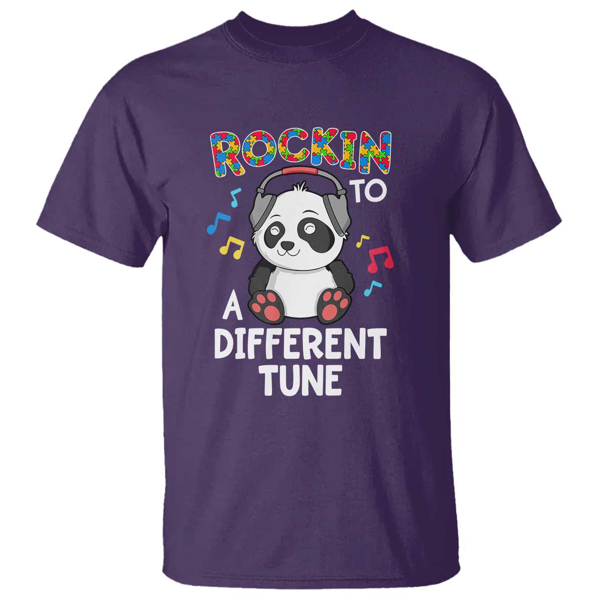 Panda Autism T Shirt Rockin' To A Different Tune Cute Kids TS01 Purple Print Your Wear