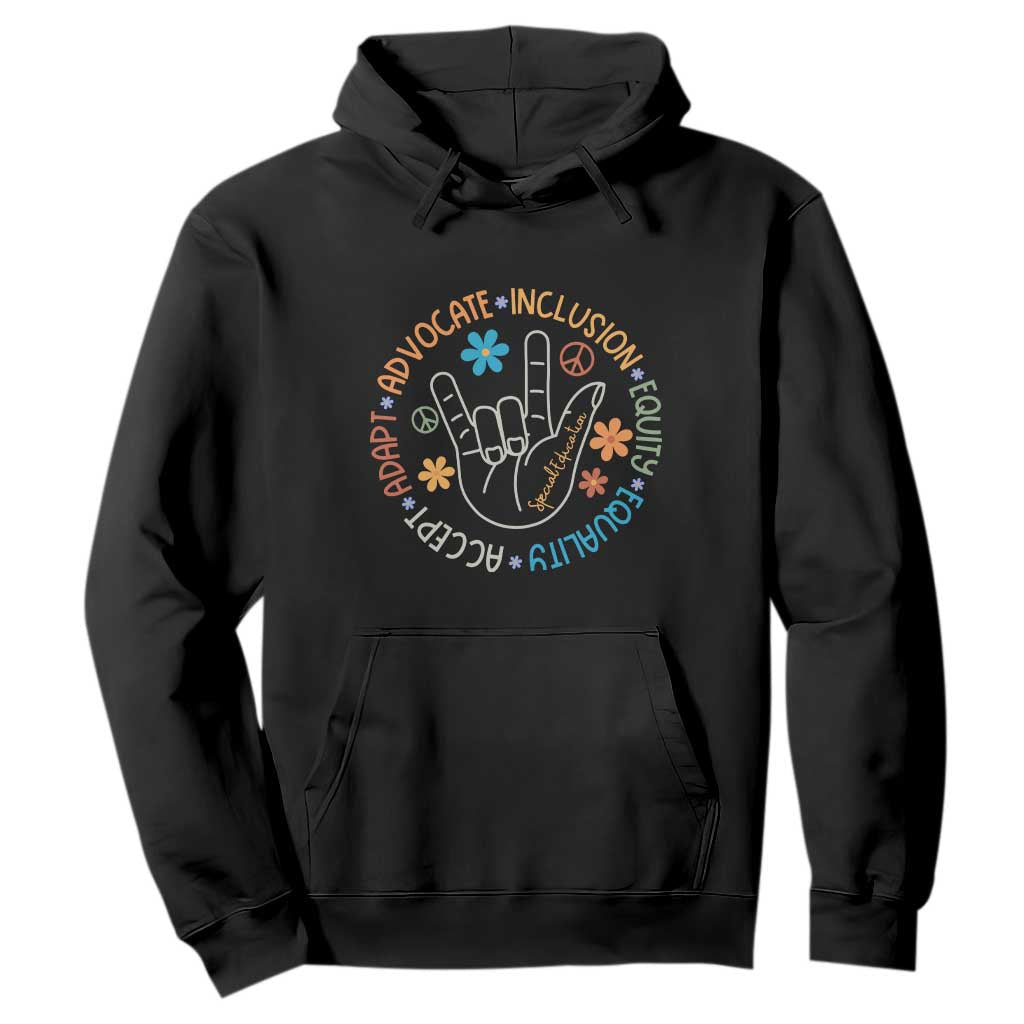 Sped Teacher Hoodie Special Education Autism Accept Adapt Advocate Inclusion Equity Equality TS01 Black Printyourwear