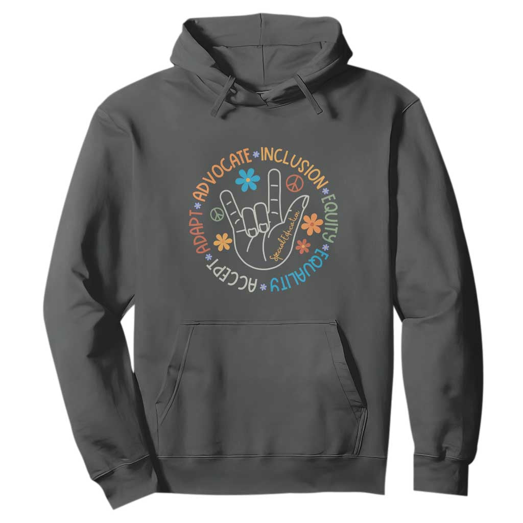 Sped Teacher Hoodie Special Education Autism Accept Adapt Advocate Inclusion Equity Equality TS01 Dark Heather Printyourwear