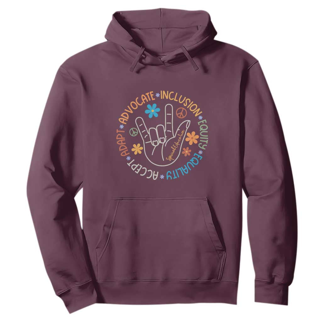 Sped Teacher Hoodie Special Education Autism Accept Adapt Advocate Inclusion Equity Equality TS01 Maroon Printyourwear
