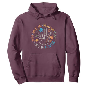 Sped Teacher Hoodie Special Education Autism Accept Adapt Advocate Inclusion Equity Equality TS01 Maroon Printyourwear