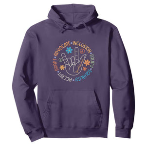 Sped Teacher Hoodie Special Education Autism Accept Adapt Advocate Inclusion Equity Equality TS01 Purple Printyourwear