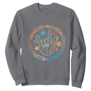 Sped Teacher Sweatshirt Special Education Autism Accept Adapt Advocate Inclusion Equity Equality TS01 Charcoal Printyourwear