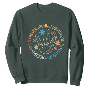 Sped Teacher Sweatshirt Special Education Autism Accept Adapt Advocate Inclusion Equity Equality TS01 Dark Forest Green Printyourwear