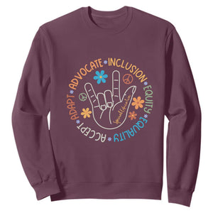 Sped Teacher Sweatshirt Special Education Autism Accept Adapt Advocate Inclusion Equity Equality TS01 Maroon Printyourwear