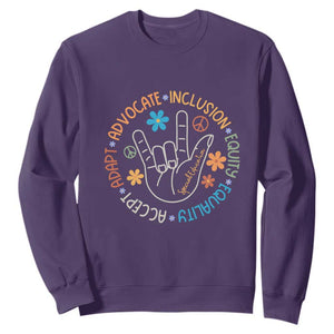Sped Teacher Sweatshirt Special Education Autism Accept Adapt Advocate Inclusion Equity Equality TS01 Purple Printyourwear