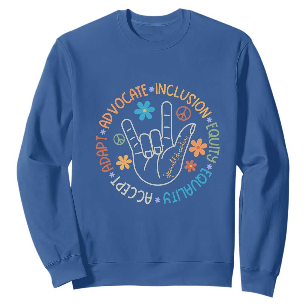 Sped Teacher Sweatshirt Special Education Autism Accept Adapt Advocate Inclusion Equity Equality TS01 Royal Blue Printyourwear