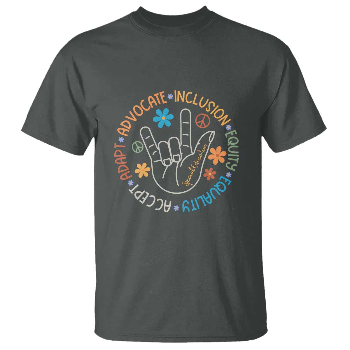 Sped Teacher T Shirt Special Education Autism Accept Adapt Advocate Inclusion Equity Equality TS01 Dark Heather Printyourwear