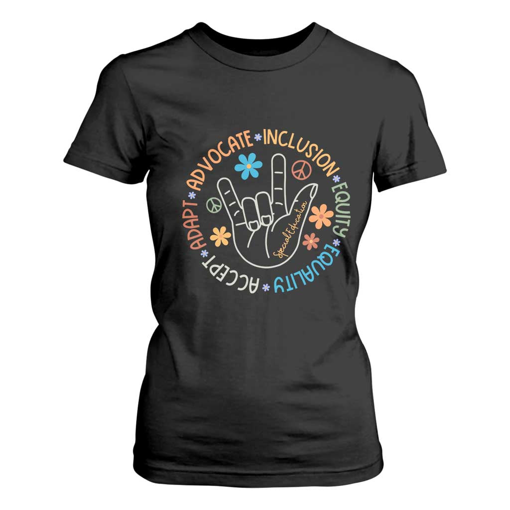 Sped Teacher T Shirt For Women Special Education Autism Accept Adapt Advocate Inclusion Equity Equality TS01 Black Printyourwear
