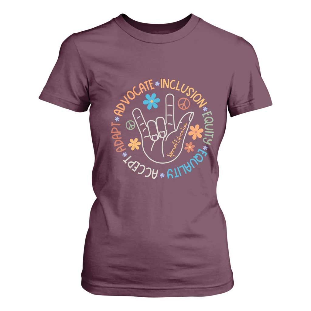 Sped Teacher T Shirt For Women Special Education Autism Accept Adapt Advocate Inclusion Equity Equality TS01 Maroon Printyourwear