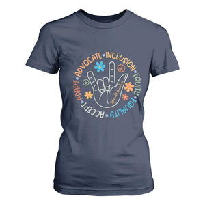 Sped Teacher T Shirt For Women Special Education Autism Accept Adapt Advocate Inclusion Equity Equality TS01 Navy Printyourwear