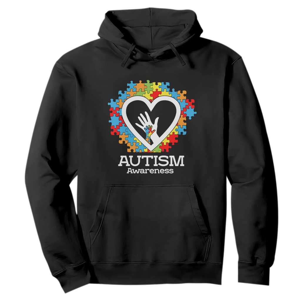 Autism Support Hoodie Jigsaw Puzzle Hand In Hand TS01 Black Printyourwear