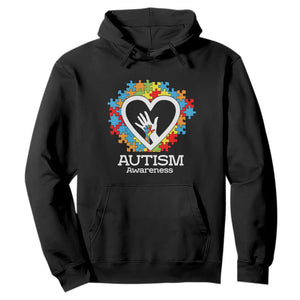 Autism Support Hoodie Jigsaw Puzzle Hand In Hand TS01 Black Printyourwear