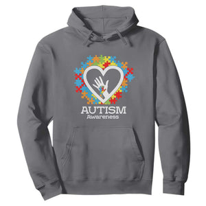 Autism Support Hoodie Jigsaw Puzzle Hand In Hand TS01 Charcoal Printyourwear