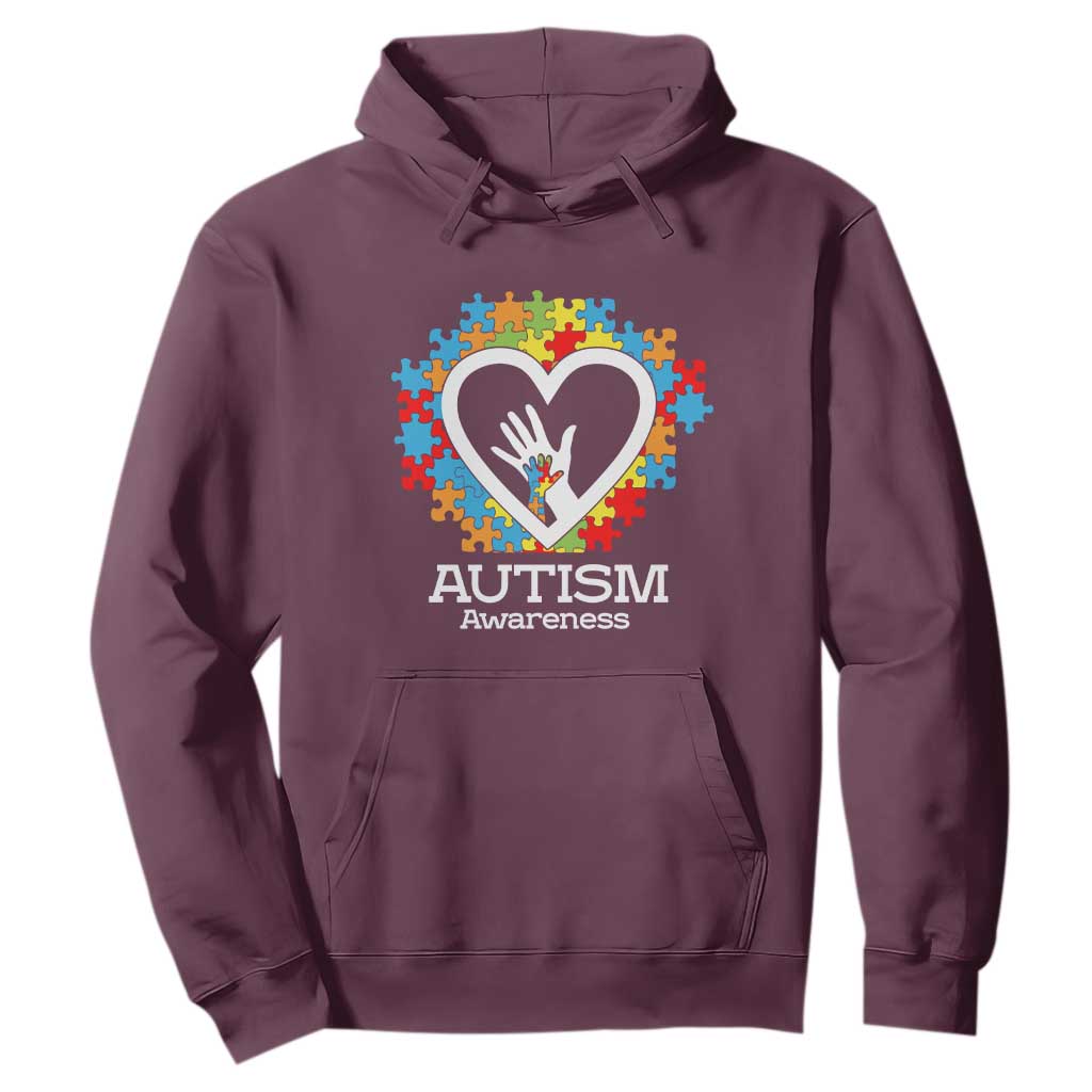 Autism Support Hoodie Jigsaw Puzzle Hand In Hand TS01 Maroon Printyourwear