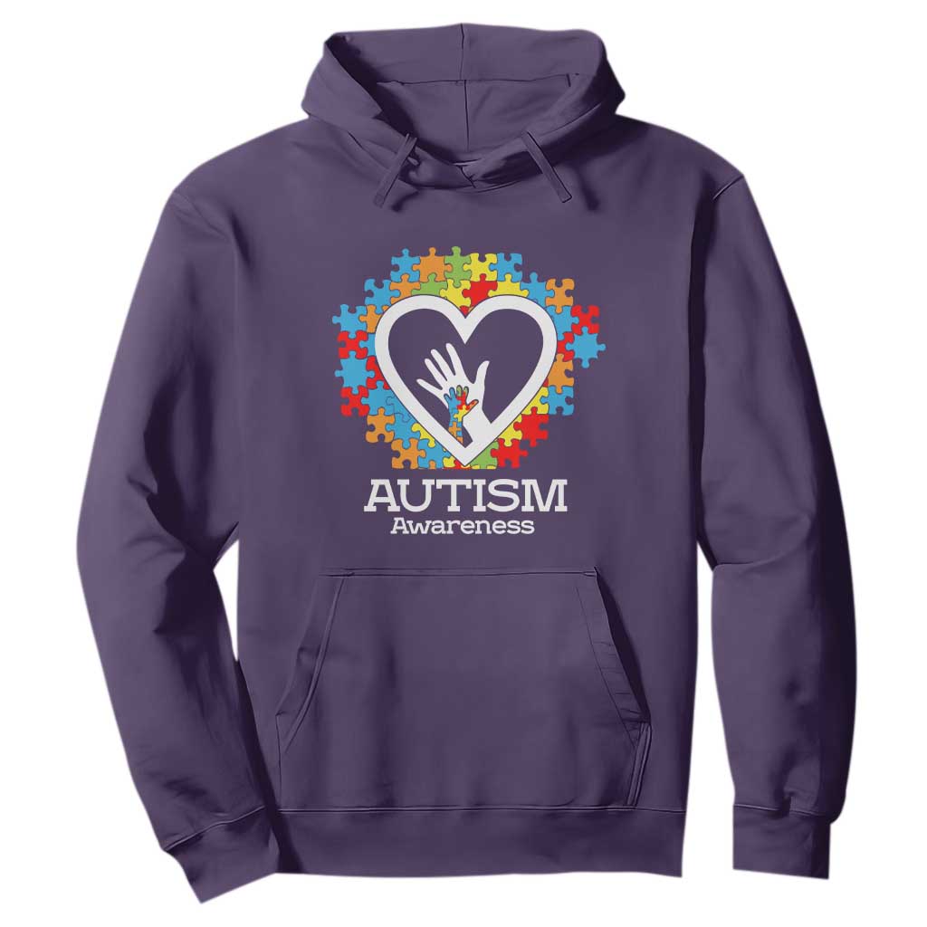 Autism Support Hoodie Jigsaw Puzzle Hand In Hand TS01 Purple Printyourwear
