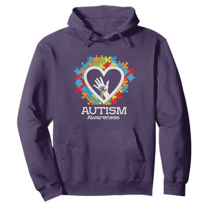 Autism Support Hoodie Jigsaw Puzzle Hand In Hand TS01 Purple Printyourwear