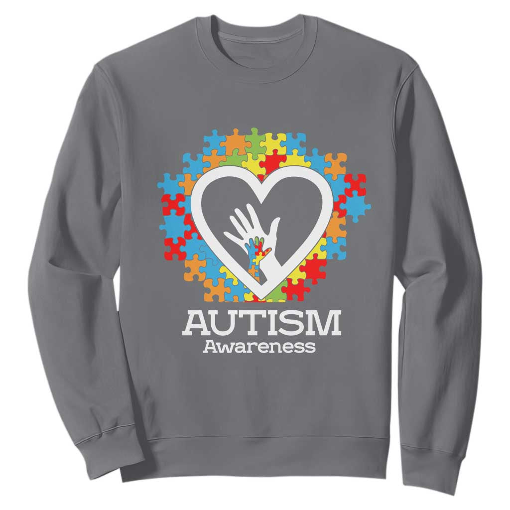 Autism Support Sweatshirt Jigsaw Puzzle Hand In Hand TS01 Charcoal Printyourwear