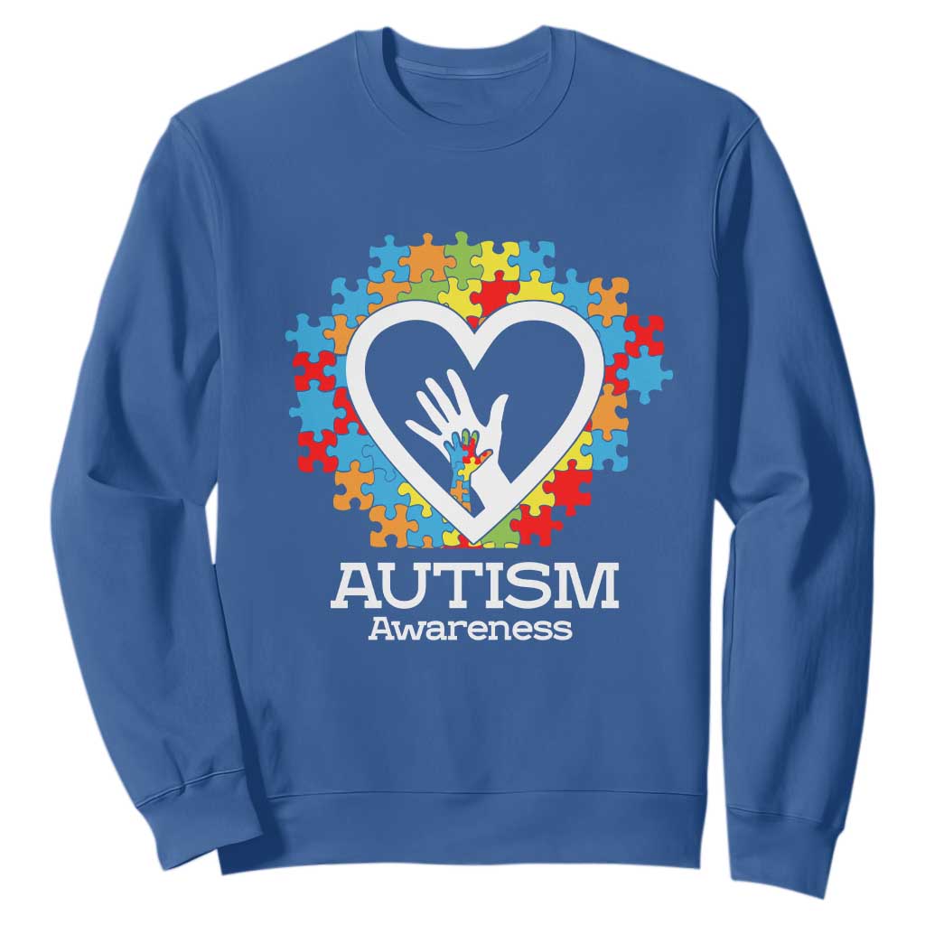 Autism Support Sweatshirt Jigsaw Puzzle Hand In Hand TS01 Royal Blue Printyourwear