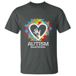 Autism Support T Shirt Jigsaw Puzzle Hand In Hand TS01 Dark Heather Printyourwear