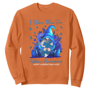 Gnome Autism Sweatshirt I Wear Blue For Autism Awareness Accept Understand Love TS01 Orange Printyourwear
