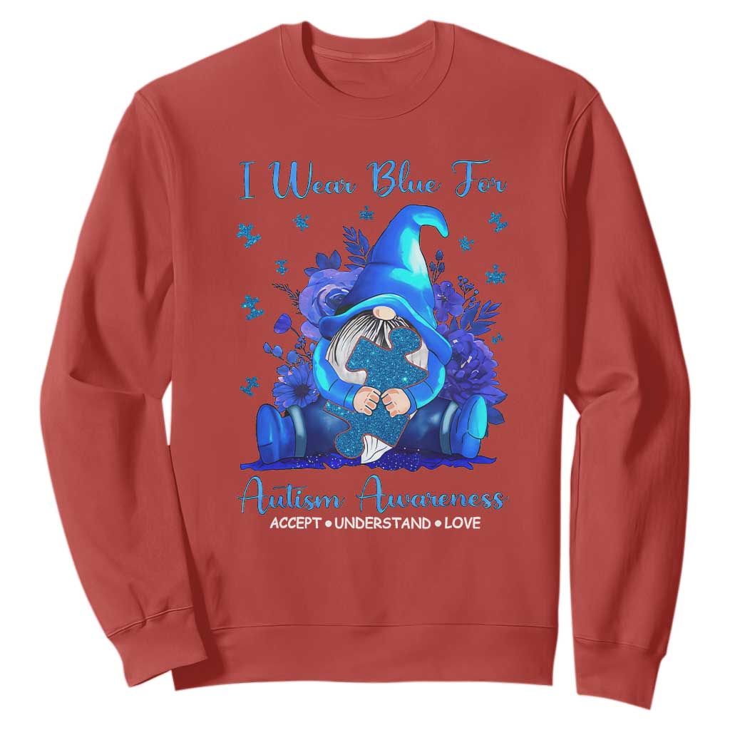 Gnome Autism Sweatshirt I Wear Blue For Autism Awareness Accept Understand Love TS01 Red Printyourwear